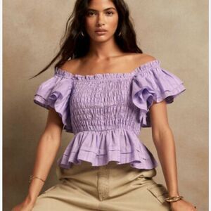 Banana Republic Flutter Sleeve Purple Peplum Blouse